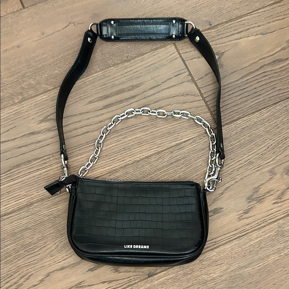 Like Dreams Black Croc-Embossed Crossbody Bag